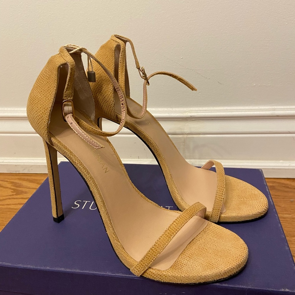 Stuart Weitzman Nudist Suede Dotted Heels